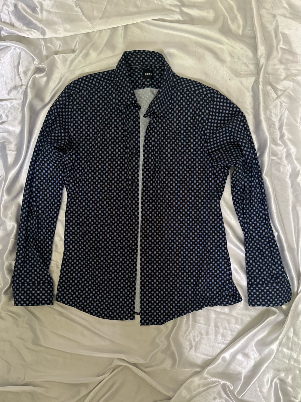 BOSS Navy Patterned Lightweight Shirt Jacket